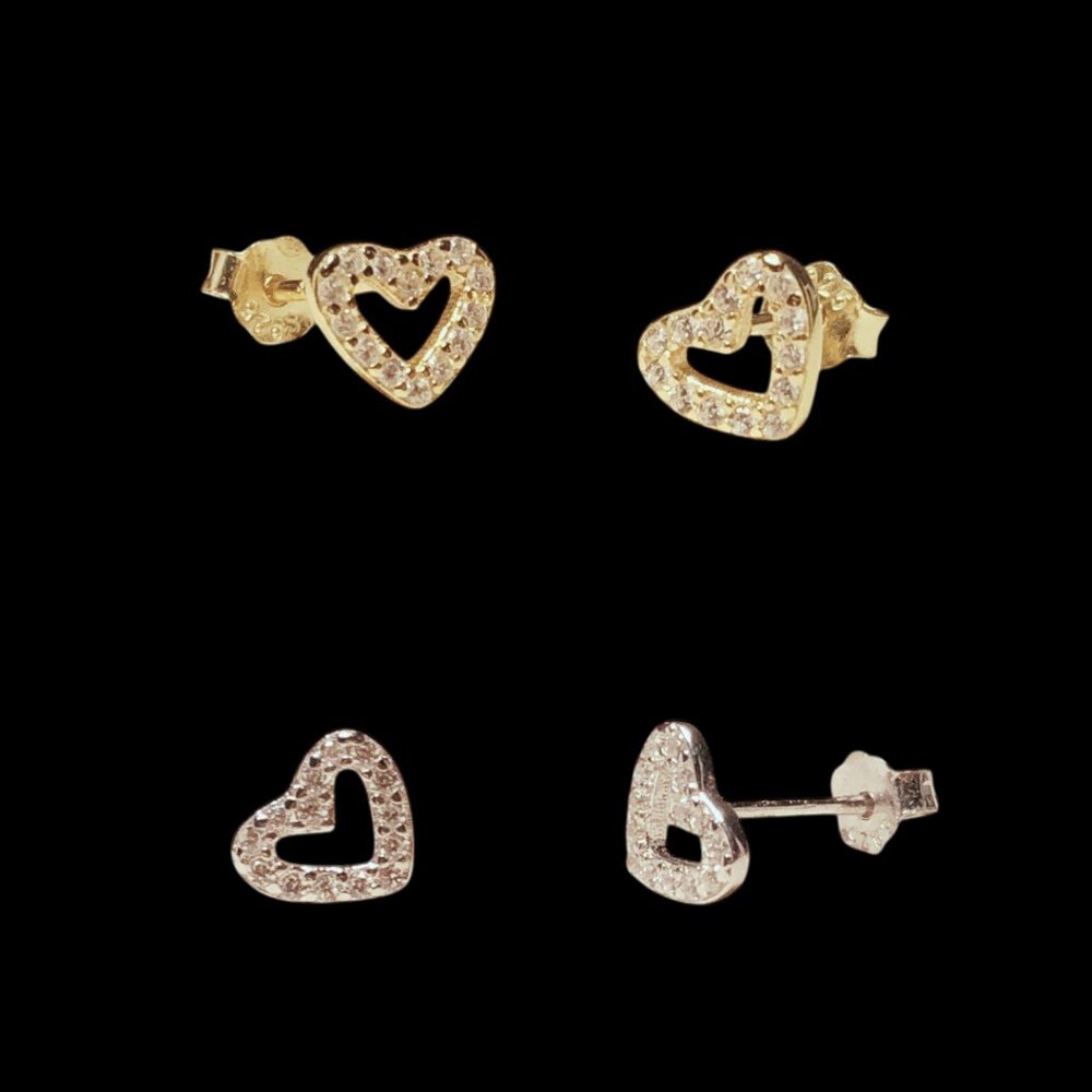 Open Heart CZ Studded Stud Earrings